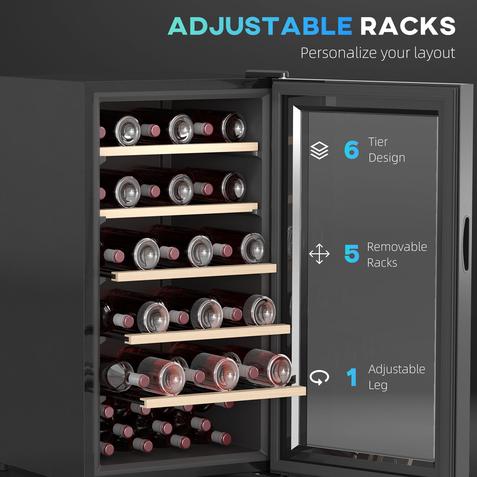 HOMCOM 41 Bottle Wine Fridge, 91 Litre Capacity, 45cm Freestanding Wine Cooler Fridge with Glass Door, LED Light, Digital Touch Screen, Temperature Control, Black